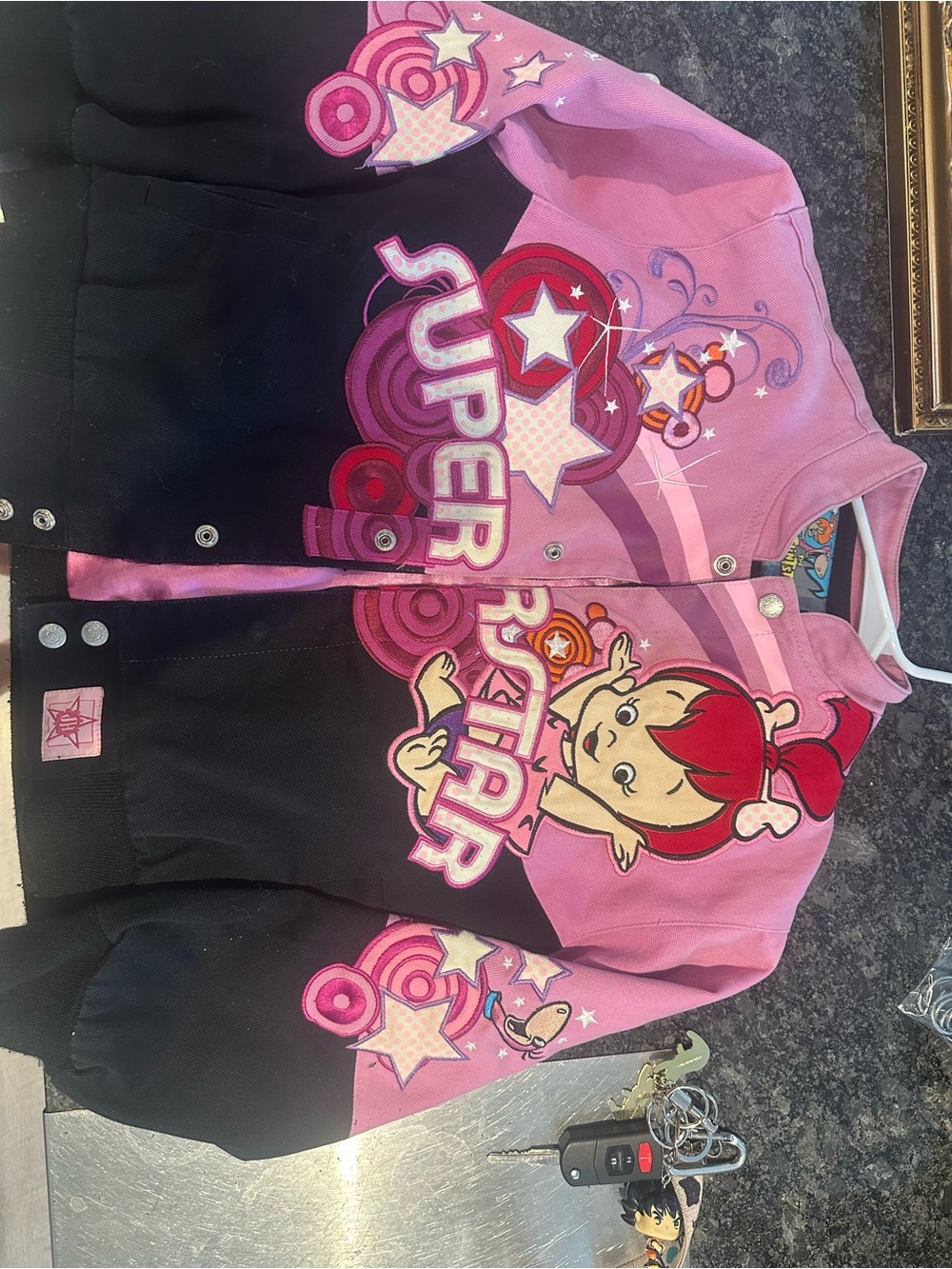 Rare Vintage Y2K Flintstones Pebbles “Little Superstar” Racing Jacket Girls 7/10